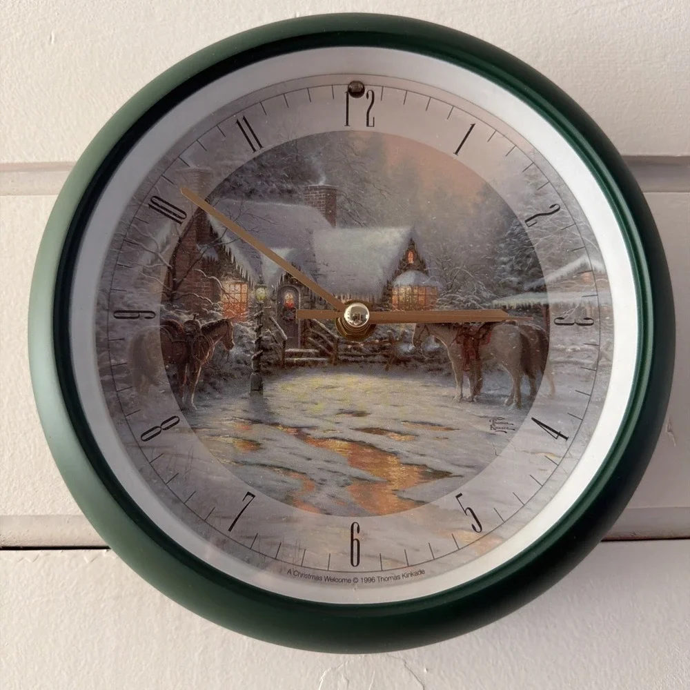 VtgThomas Kinkade‎ Christmas Carol Village Music Wall Clock 7.5